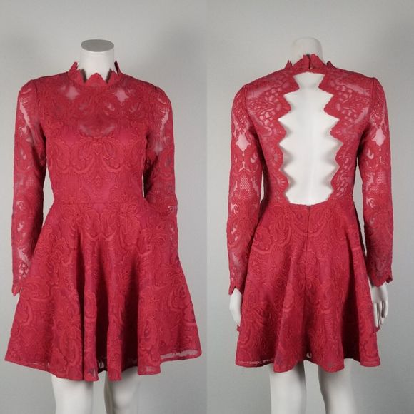 Saylor NYC Rita Rasberry Lace Brocade Fit & Flare Exposed Back Mini Dress Size S - Picture 2 of 15